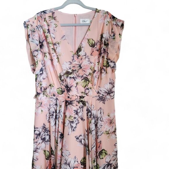 Eliza J Maxi Dress Womens‎ 18 Pink Floral Ruffle High Low Blush V-Neck Spring - Picture 2 of 16